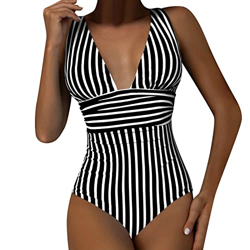 Generisch Badeanzug Damen Bauchweg Schlank V Ausschnitt Tummy Control Swimsuit Einteilige Bademode Monokini mit Cups Push Up Badeanzug Shape Badeanzug Damen GroßE GrößEn von Generisch