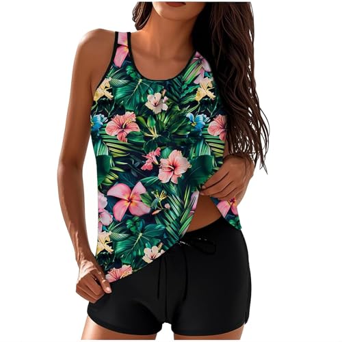 Generisch Badeanzug Damen Tankini, Tankini Damen Bauchweg Set Lang Badeshorts mit Oberteil Push Up Bademode Ausgefallene Badeanzug Zweiteilig Sommer Sport Badebekleidung, Grün, M von Generisch