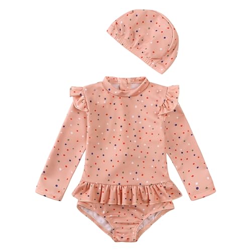 Generisch Badeanzug Kinder Uv Schutz Baby Mädchen Süße Rash Guard Einteiliger UPF 50+ Langarm Badeanzüge 0-36 Monate Und Hut Langarm-Badeanzug Für Kleinkinder Langärmliger Badeanzug Für Kleinkinder von Generisch