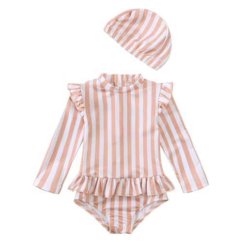 Generisch Badeanzug Kinder Uv Schutz Baby Mädchen Süße Rash Guard Einteiliger UPF 50+ Langarm Badeanzüge 0-36 Monate Und Hut Langarm-Badeanzug Für Kleinkinder Langärmliger Badeanzug Für Kleinkinder von Generisch