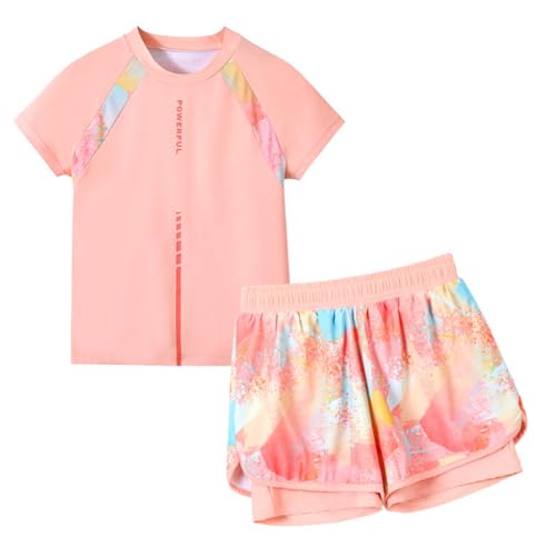 Generisch Badeanzug Mädchen Bikini 2025 Badebekleidung Kleinkind-Badeanzug für Jungen 2-teiliges Schwimmset für Jungen kurzärmeliges Schwimmshirt Badehose Badeanzug 140 (15-16 Years) von Generisch