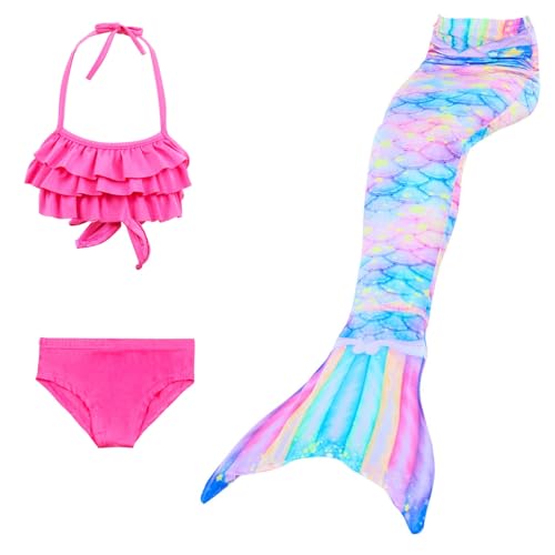 Generisch Badeanzug Mädchen 𝙈eerjung𝙛rau Monoflosse Kostüm Badekleid Badebekleidung Für 4-13 Jahre 3-Teiliges Set 𝙈eerjung𝙛rau-Cosplay 𝙈eerjung𝙛rauenflosse Performance-Outfit Multicolour 110 von Generisch