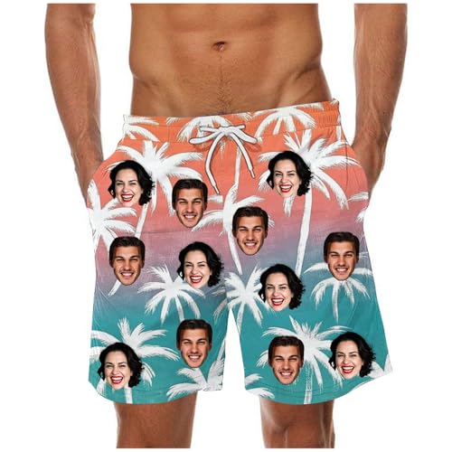 Generisch Badehose Herren Personalisiert Kurzen Strandhose Männer Lustige Badeshorts Schnelltrocknend mit Gesicht Foto Sommer Hawaii Shorts Große Größen Schwimmhose mit Farbverlauf Orange L von Generisch