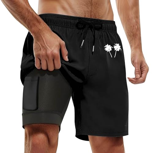 Generisch Badehosen für Herren Kurz,2 In 1 Atmungsaktiv Badeshorts Lang mit Verstellbar Tunnelzug Shorts Männer Schnelltrocknende Badehose Strand Outfit von Generisch