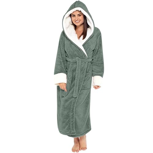 Generisch Bademantel Damen Flauschig,Fleece Morgenmantel Lang Weicher und Bequemer mit Kapuze Winter Dicke Bademäntels Hausmantel Saunabademantel Schlafanzug Pyjama,Bademantel Waffelpique von Generisch