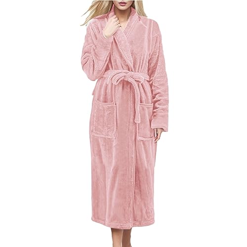 Generisch Bademantel Damen Frottee mit Kapuze Roben für Frauen Lange Baumwolltuch-Roben für Frauen Plus Size Bademantel Damen-Roben Elegant Pyjamas Kuschelig Weicher Kleidung (Pink, XL) von Generisch