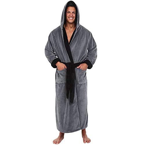 Generisch Bademantel Herren Kapuze Baumwolle Frottee Velours mit Kapuze, 13638 Taschen, Gürtel, bademantel herren 4xl, herren bademantel kurz, bademantel weiss herren, bathrobe, 3XL, Grau von Generisch