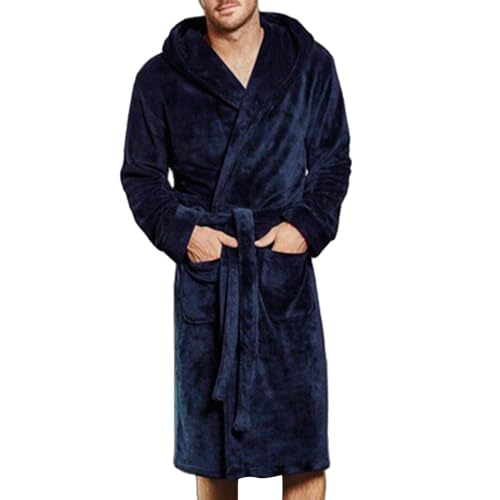 Generisch Bademantel Herren Schwarz Rot Herren-Bademantel, Winter-Flanell-Pyjama, lockerer, Dicker Nachthemd mit Reißverschluss, Anzug Schlafshirt Herren Langarm Bio (Blue, S) von Generisch