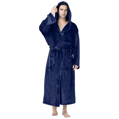 Generisch Bademantel Herren mit Kapuze Lang Flauschig Fleece Morgenmantel Flanell Pyjama Sauna Bademäntel Kuschel Saunamantel Baumwolle Weicher Loungewear Winter Warm Nachtwäsche Bathrobe von Generisch