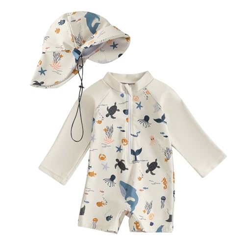 Generisch Badesachen Baby Kleinkind Junge Rash Guard Badeanzug Langarm Bademode Sunsuit Säugling Badeanzug Strandmode Baby Schwimmkleidung (White, 80) von Generisch