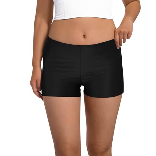 Generisch Badeshorts Damen Schwarz Schwimmen Boardshorts Schnelltrocknend Schwimmshorts High Waist Bikinihose Sommer Strand Wassersport Schwimmhose Frauen Bauchkontrolle Strandshorts von Generisch