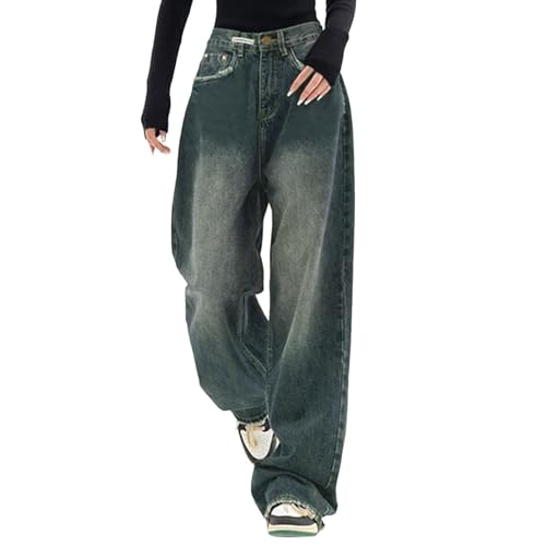 Baggy Jeans Damen, Damen Jeanshosen mit Hoher Taille Y2K Style Streetwear Hose Casual Weite Baggy Denimhose Vintage Schlaghosen Wide Leg Jeans Frauen High Waist Baggy Frauen Jeanshose Weites Bein von Generisch