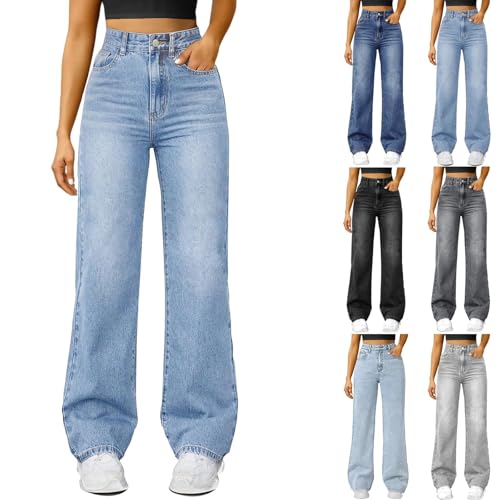 Generisch Baggy Jeans Damen High Waist Jeanshose Weites Bein Denimhose Große Größen Stretch Hose Hip Hop Jogginghose Y2K Jeanshosen Oversized Freizeithose Locker Sweathose Teenager-Mädchen Streetwear von Generisch