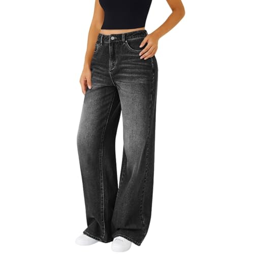 Generisch Baggy Jeans Damen High Waist Jeanshose Weites Bein Denimhose Große Größen Stretch Hose Hip Hop Jogginghose Y2K Jeanshosen Oversized Freizeithose Locker Sweathose Teenager-Mädchen Streetwear von Generisch