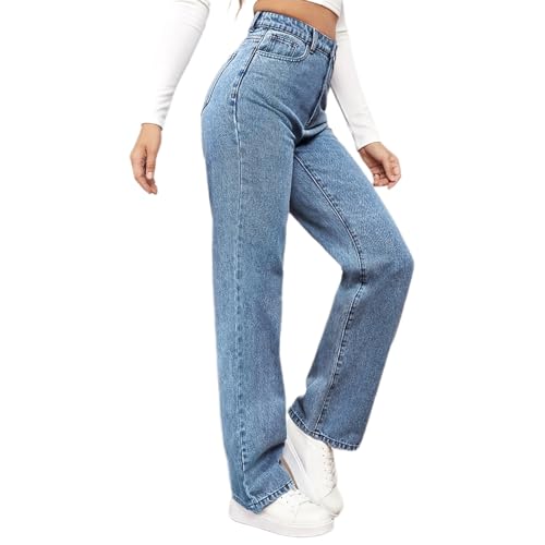Generisch Baggy Jeans Damen High Waist Jeanshosen Weites Bein Stretch Jean Straight Jeanshose Casual Lose Damenhose Freizeithose Denim Pants Baggy Jeans Damen Extra Lang Leicht Und Weich von Generisch