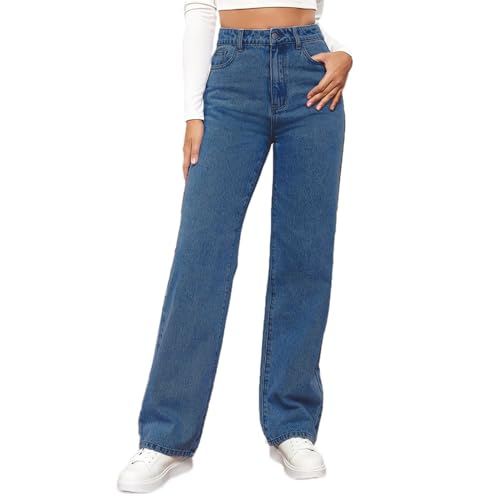 Generisch Baggy Jeans Damen High Waist Jeanshosen Weites Bein Stretch Jeans Straight Damenhose Elegante Verwaschen Freizeithose Casual Lose Outdoorhose Bootcut Hosen Wide Leg Denim Pants von Generisch