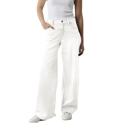 Generisch Baggy Jeans Damen Y2K Harajuku Mädchen Jeanhose High Waist Weite Bein Hose Casual Lose Damenhose Freizeithose Vintage Boyfriend Jeans Gerade Bein Gewaschene Denim Pants Cargohosen von Generisch