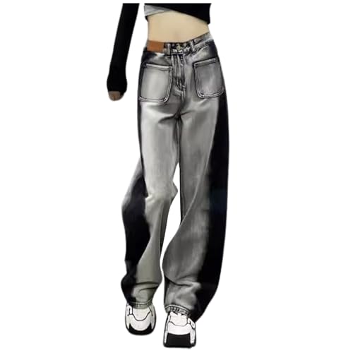 Generisch Baggy Jeans Damen Y2k Jeans Damen Jeanshose Hoher Taille Hip Hop Straight Vintage Denim Hose Breites Bein Loose Hosen Locker Streetwear Schlupfjeans Freizeithose von Generisch