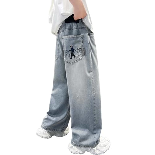 Generisch Baggy Jeans Jungen Jogginghose Kinder Jungen Straight Jeanshose mit Elastischem Bund Kinder Denimhose Loose Fit Cargohose Hosen Weite Bein Denim Hosen Mit Elastische Taille Streetwear von Generisch
