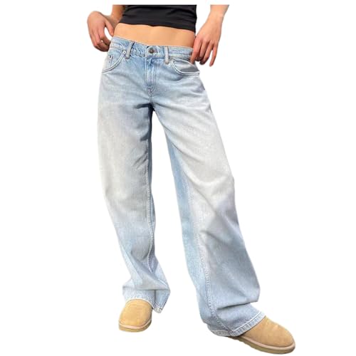 Generisch Baggy Jeans Mädchen Damen Y2k Jeans Low Waist Vintage Jeanshose Wide Leg Loose Fit Denim Jeans Weites Bein von Generisch