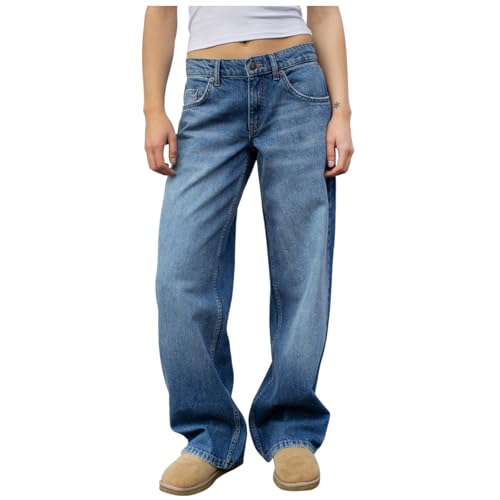 Generisch Baggy Jeans Mädchen Damen Y2k Jeans Low Waist Vintage Jeanshose Wide Leg Loose Fit Denim Jeans Weites Bein von Generisch