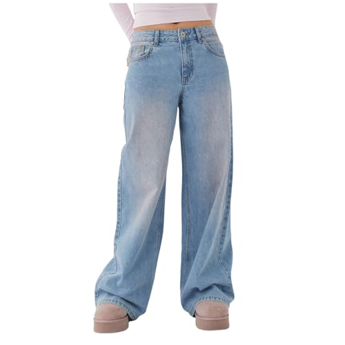Generisch Baggy Jeans Mädchen Damen Y2k Jeans Low Waist Vintage Jeanshose Wide Leg Loose Fit Denim Jeans Weites Bein von Generisch