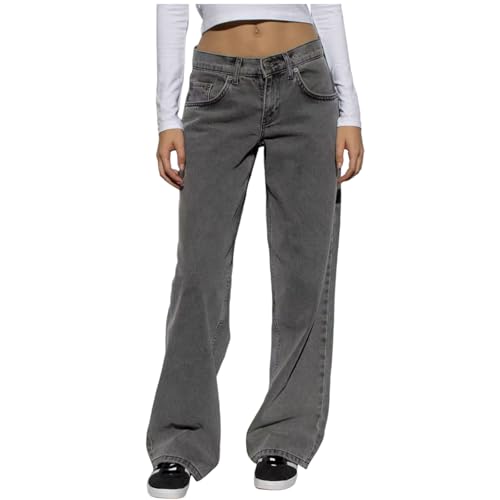 Generisch Baggy Jeans Mädchen Damen Y2k Jeans Low Waist Vintage Jeanshose Wide Leg Loose Fit Denim Jeans Weites Bein von Generisch