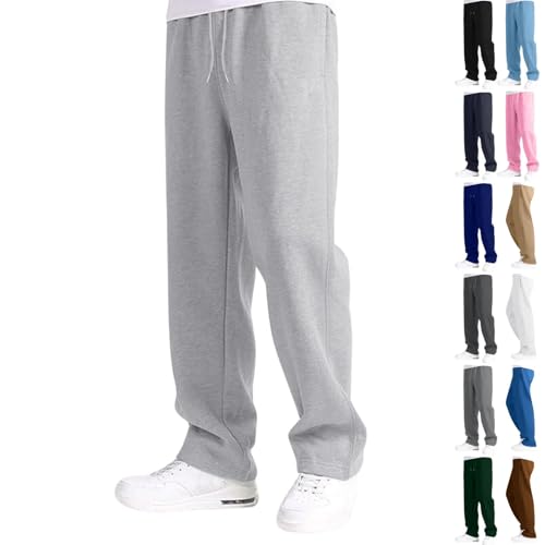Generisch Baggy Jogginghose Herren Baumwolle Lang Wide Leg Hose Weites Bein Sweatpants Winter Warme Elastische Taille Sweathose Sporthose Sweat Pants Mit Taschen Und Kodelzug Laufhose Open Leg Jogger von Generisch