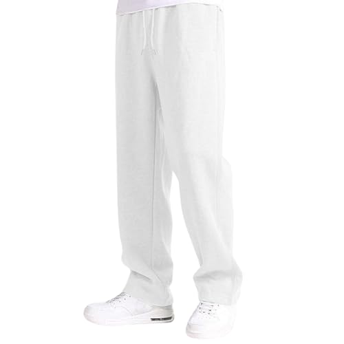 Baggy Jogginghose Herren Breite Jogging Hose Lang Weites Bein Jogger Baumwolle Sweatpants Elastische Taille Sporthose Men Winter Warme Sweathose Männer Sweat Pants Mit Taschen #A05 Weiß L von Generisch