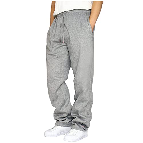 Generisch Baggy Jogginghose Herren Breite Jogging Hose Weites Bein Baumwolle Elastische Taille Sweatpants Lang Sporthose Sweat Pants Men Winter Warme Männer Sweathose Mit Taschen A4- Grau M von Generisch