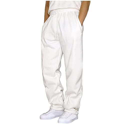 Generisch Baggy Jogginghose Herren Breite Jogging Hose Weites Bein Baumwolle Elastische Taille Sweatpants Lang Sporthose Sweat Pants Men Winter Warme Männer Sweathose Mit Taschen A6- Weiß L von Generisch