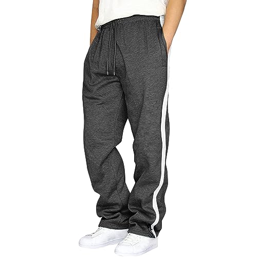 Generisch Baggy Jogginghose Herren Breite Jogging Hose Weites Bein Baumwolle Elastische Taille Sweatpants Lang Sporthose Sweat Pants Men Winter Warme Männer Sweathose Mit Taschen E5- Grau L von Generisch