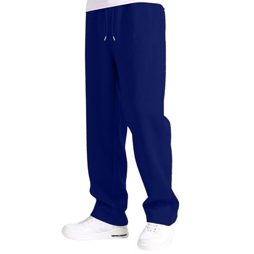 Generisch Baggy Jogginghose Herren Breite Jogging Hose Weites Bein Baumwolle Elastische Taille Sweatpants Lang Sporthose Sweat Pants Men Winter Warme Männer Sweathose Mit Taschen F4- Blau XL von Generisch