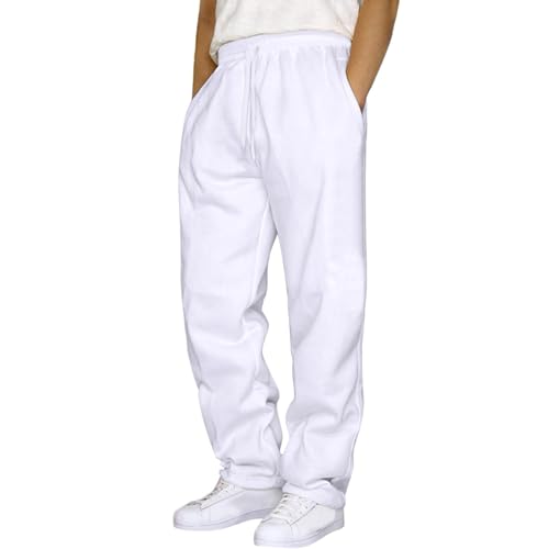 Baggy Jogginghose Herren Breite Sweatpants Lang Jogging Hose Weites Bein Baumwolle Elastische Taille Sporthose Sweat Pants Men Winter Warme Männer Sweathose Mit Taschen A6- Weiß M von Generisch