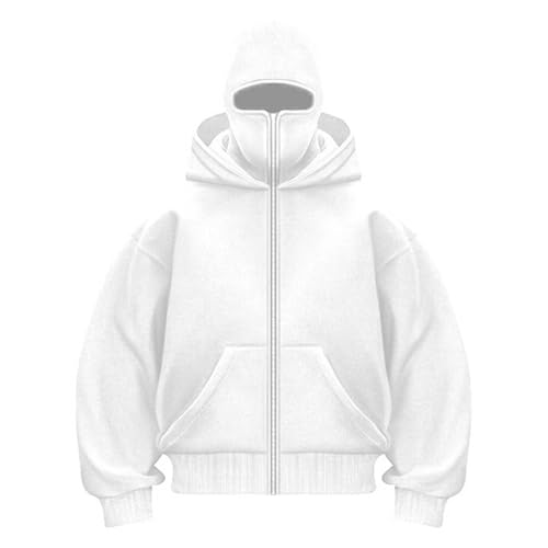 Generisch Balaclava Hoodie Herren Ninja Kapuzenpullover mit Gesichtsmaske Sturmhaube Full Zip Oversized Y2K Mask Jacke Winter Sweatshirt und Tasche Warme Übergangsjacke Winterjacke Hoody mit Kapuze von Generisch