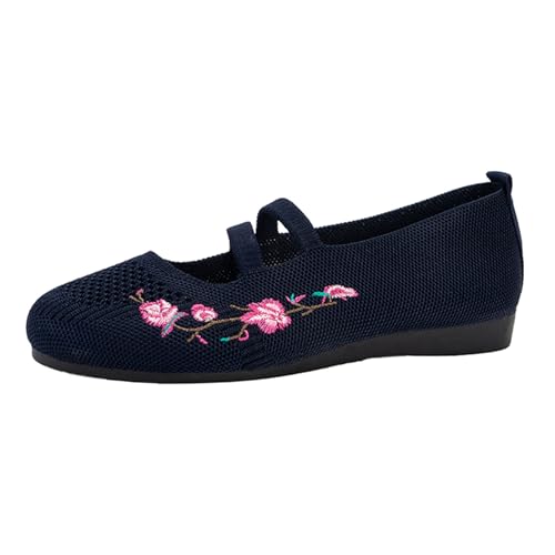 Generisch Ballerina Schuhe Damen zum Reinschlüpfen, Bequeme Ballerinas, süße Ballettschuhe tragbar, niedriger Keilabsatz Elegant Bequem (Dark Blue, 41) von Generisch