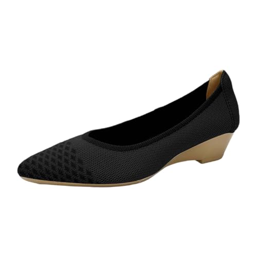 Generisch Ballerinas Damen Comfort Spitze Zehe | Halbschuhe Damen Strick Atmungsaktiv Loafer Mit Absatz Sommerschuhe Bequeme Orthopädische Schuhe Einzelne Schuhe Knit Kleid Schuhe Weiche Schuhe von Generisch