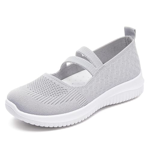 Generisch Ballerinas Damen Extra Große Größen Atmungsaktive Strick-Oberfläche Weiche Sohle Passform Runder Zehenteil Komfortables Slip-In Design Ballett-Inspiriertes Flache Schuhe (Grey, 39) von Generisch