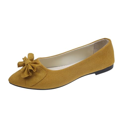 Generisch Ballerinas Damen Flache Loafer Ballerinaschuhe Pointed Toe Freizeitschuhe Wildleder Halbschuhe Slip On Loafer Schuhe Leichtgewicht Damenschuhe Bequem Elegant Sommerschuhe mit Schleifendekor von Generisch