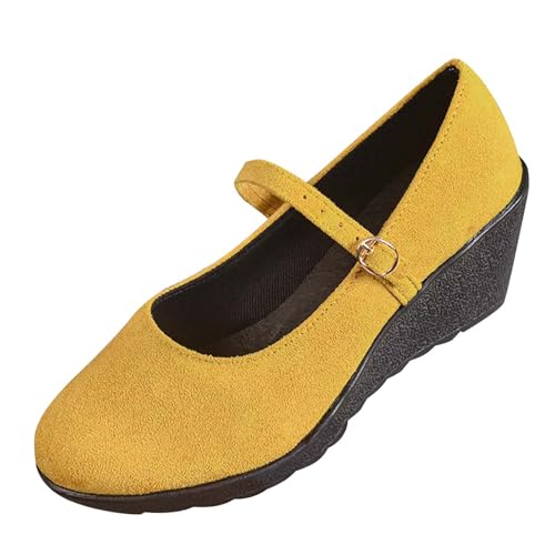 Generisch Ballerinas Schuhe Damen Keilabsatz Wildlederschuhe Leichtgewichts Ballettschuhe mit Verstellbare Schnalle Slip-On Lässig SlingbackSchuhe Weiches Bequeme Damenschuhe Runde Zehe Walkingschuhe von Generisch
