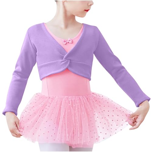 Generisch Ballettjacke Mädchen Langarm Baumwolle Ballett Bolero Jacke Ballett Top V-Ausschnitt Wickeljacke Strickjacke Cardigan Langarmshirt Kleidung Lila, XL von Generisch