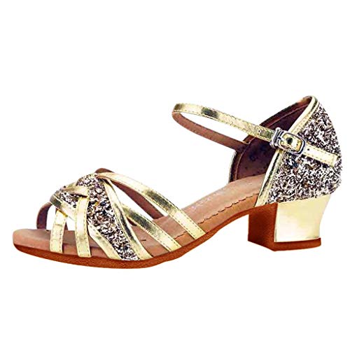 Generisch Ballsaal Schuhe für den lateinamerikanischen Tanz Tango-Sandalen Kinder Sneaker Mit Licht (Gold, 5.5-6Years) von Generisch