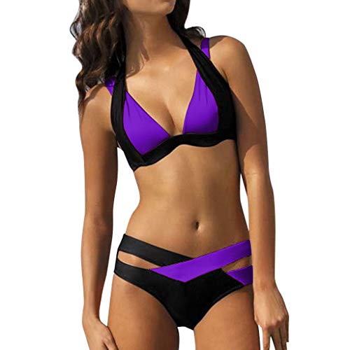 Generisch Bandeau Bikini Damen schwarz Oberteil Bikini Oberteil große brüste Swimsuit umstandsb mit bügel String b badeanzüge für Damen bauchweg Lila-B S 20.99 von Generisch