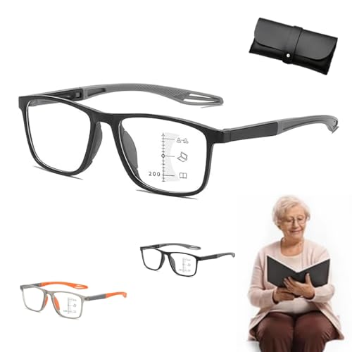 Generisch Banogalle Brille, 2025 Neu Anti-Blaulicht-Brille für Presbyopie,Lesebrille Intelligente Zoom Automatische Brillen für Damen Männer, Ultraleichte Und Bequeme (Schwarz-Grau, 4.0 x) von Generisch