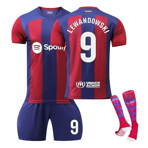Generisch Barcelona Lewandowski Nr.9 Hause/Auswärts Fußball Trikots Shorts Socken Set für Kinder/Erwachsene, Fussball Jersey Trikot für Junge Herren von Generisch