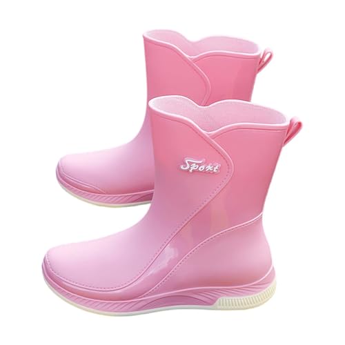 Generisch Barfuß Gummistiefel Damen Regen Stiefeletten Damen Regen Slip Freizeitschuhe Kurze Stiefeletten Outdoor Fashion Freizeitschuhe S. Schuhe 40 (Pink,36) von Generisch