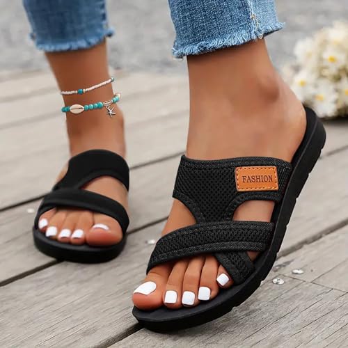 Generisch Barfuss Schuhe Damen Sommer Ballerinas - Offene Zehen Design 2025 Frauen Hollow Verschleißfest Rutschfest Für Frauen Mesh Flats Flach Sind Weich Hollow Mesh Slide Sandalen Leicht Und Bequem von Generisch