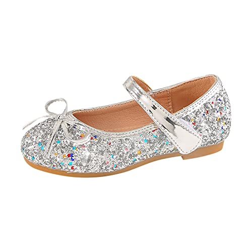 Generisch Barfußschuhe Baby Kinder Mädchen Hochzeit Schuhe Blumenkind Schuhe Pailletten Feine Glitzer Schleife Mädchen Prinzessin Schuhe Strandschuhe Kinder (Silver, 32 Big Kids) von Generisch