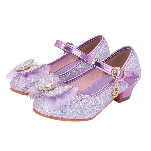 Generisch Barfußschuhe Baby geschlossene Zehen, Absätze, Hochzeit, Party, Schuhe, Pailletten, Schleife für Kleinkinder Kinderschuhe (Purple, 38) von Generisch