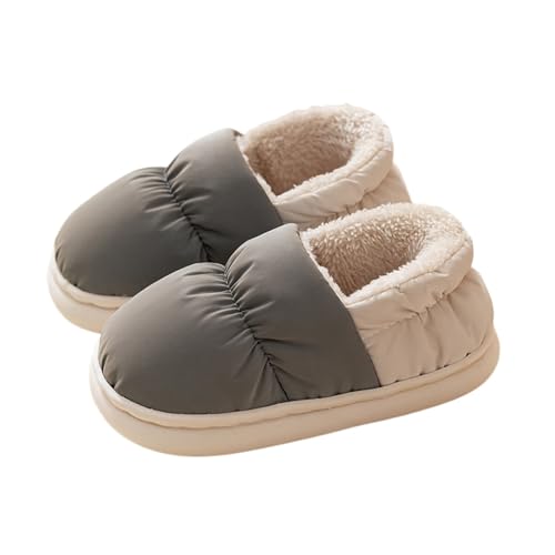 Generisch Barfußschuhe Kinder Patchwork Warme Hausschuhe Mädchen mit Fersenabdeckung Plüsch Slippers Kids Schaum Flachem Pantoletten Winter Draußen Filzpantoffeln Modische Einfach Winterschuhe von Generisch